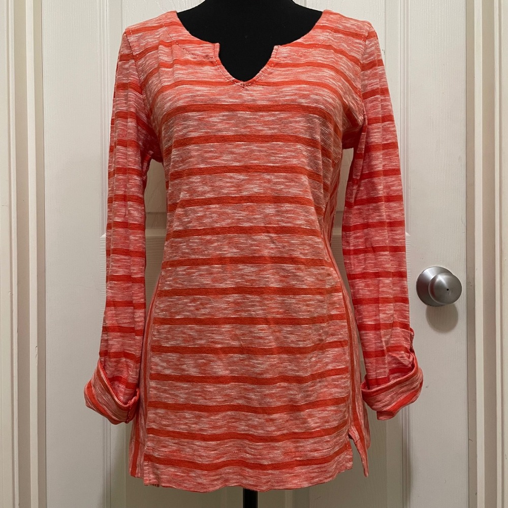 Anthropologie Postmark Striped Tunic Long Sleeve Shirt Orange 100% Cotton Small
